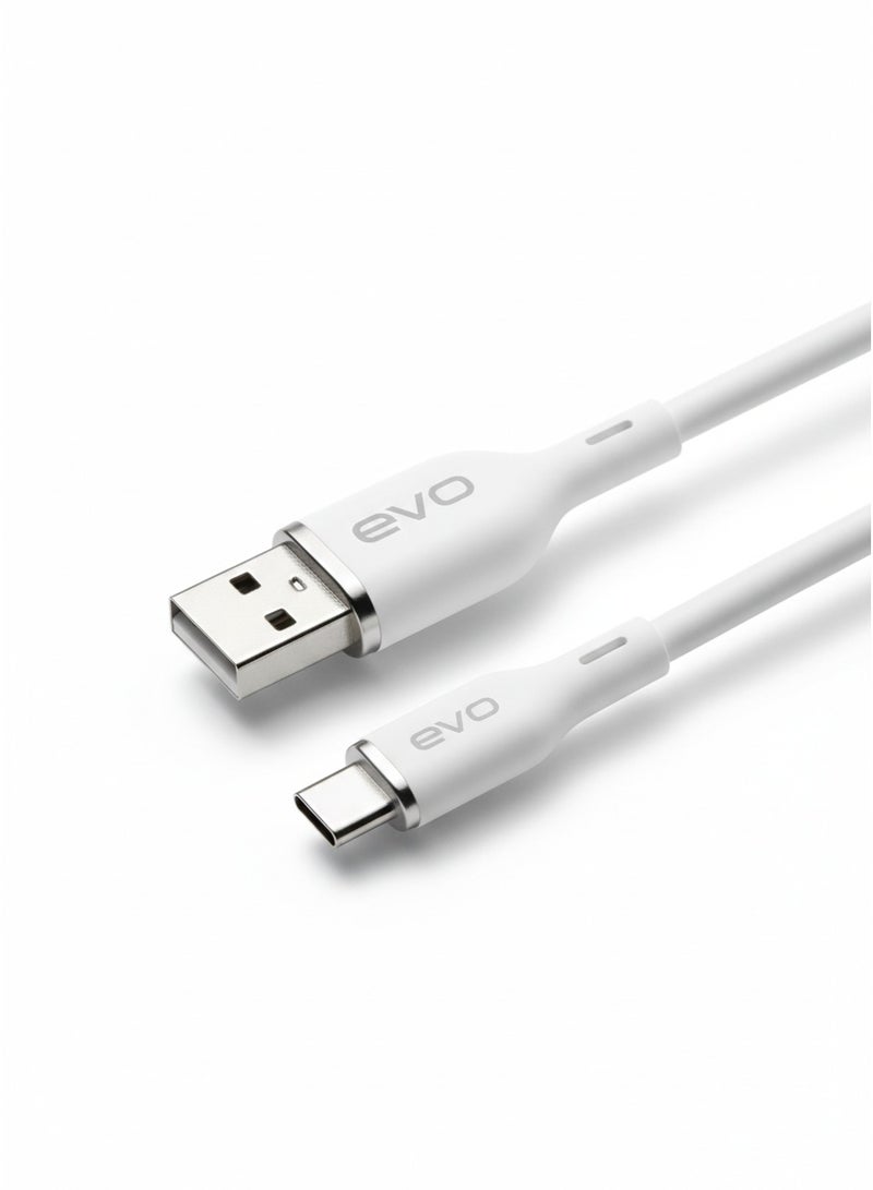 إيفو كابل B05T عالي السرعة للشحن ونقل البيانات من USB إلى Type-C، خرج طاقة أقصى 3 أمبير، شحن سريع ونقل بيانات فائق السرعة، موصلات متينة معززة، تصميم أبيض أنيق بلمسات معدنية، حماية ذكية للجهاز - Image 2